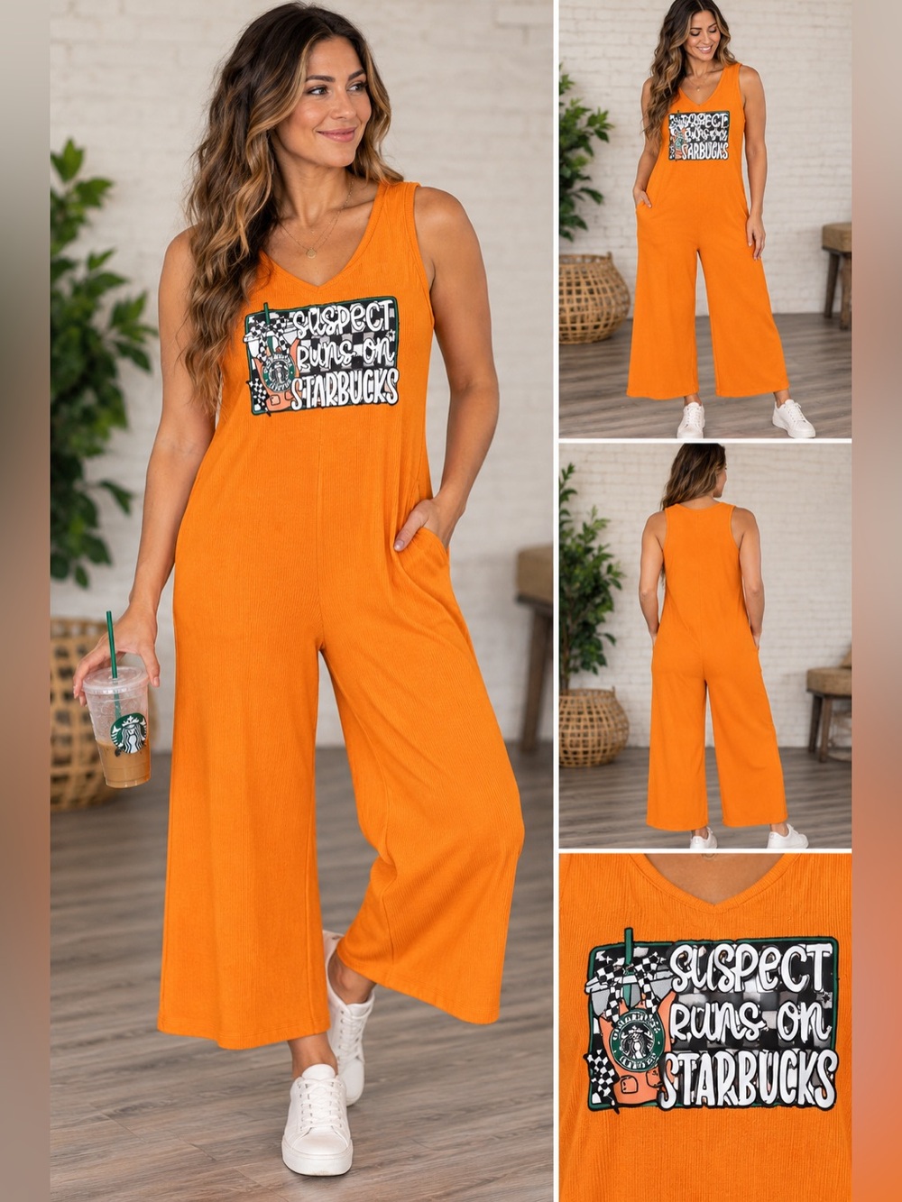 One-of-a-Kind Double Zero Starbucks Wide Leg Jumpsuit – Medium
